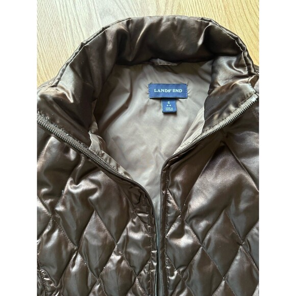 Lands End Women’s Satin Goose Down Vest Size Small Quilted Full‎ Zip Rich Brown - Picture 3 of 7